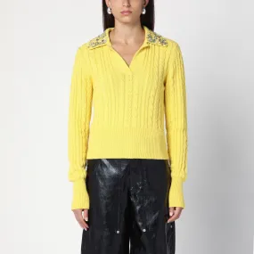 Yellow Knit Women's Top with Crystals