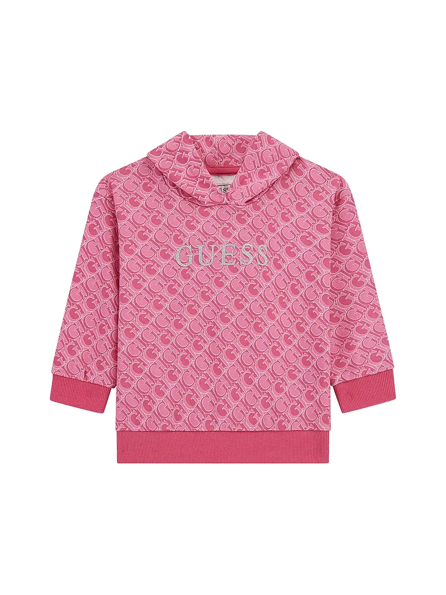 Hooded Hoodie with Allover Pink Monogram Pattern