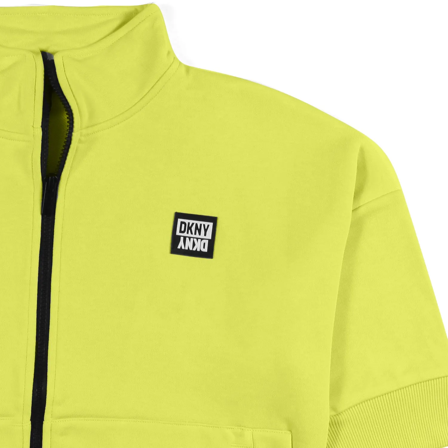 Fluorescent Yellow Hoodie with Black Logo and Zip for Teen Girls
