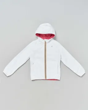 White Reversible Lily Nylon Jacket in Glossy Pink with Fixed Hood for Ages 3-8