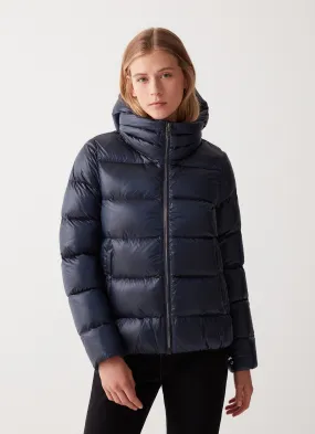 Hooded Iridescent Down Jacket with Maxi Collar