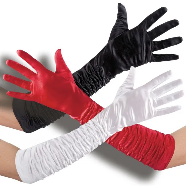 Ruffled Satin Gloves Long 50 cm, Assorted Colors
