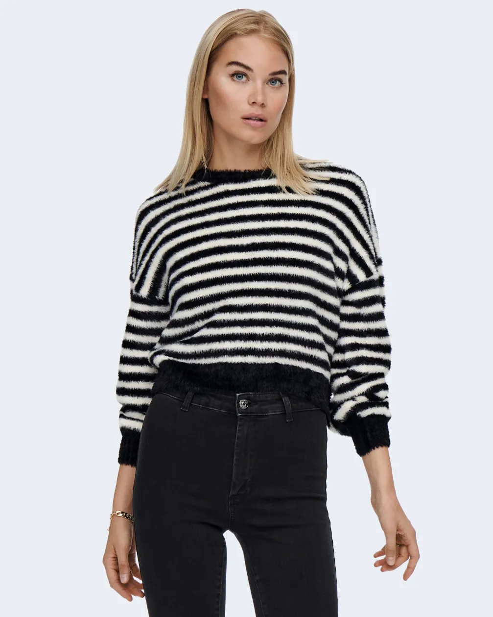Only ONLPIUMO L/S KNT NOOS Black-White Shirt