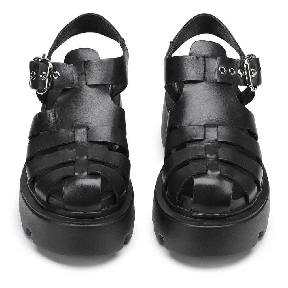 Black Leather Sandals CULT New Rock 3657
