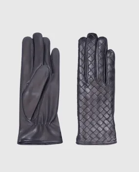 BW Gray Leather Sermoneta Gloves with Weave