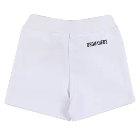 Unisex Baby White Felpa Shorts with Black Logo