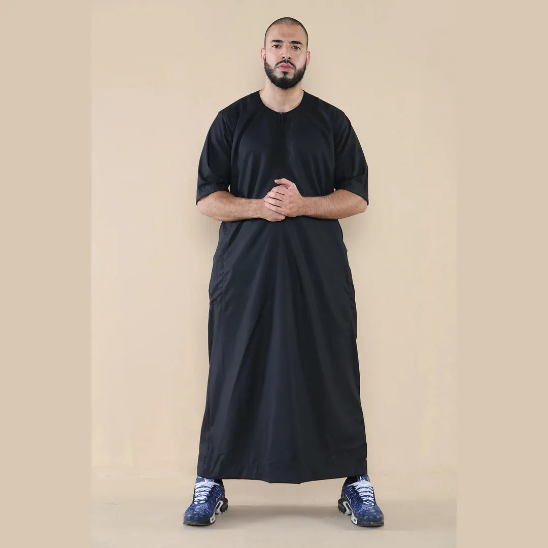 Uomo Vestito Islamico Kaftan Cotone Stretch Mezza Manica