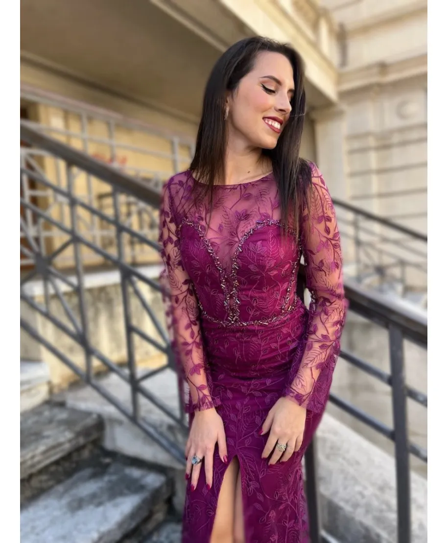 Elegant Long Lace Sleeve Ceremony Dress