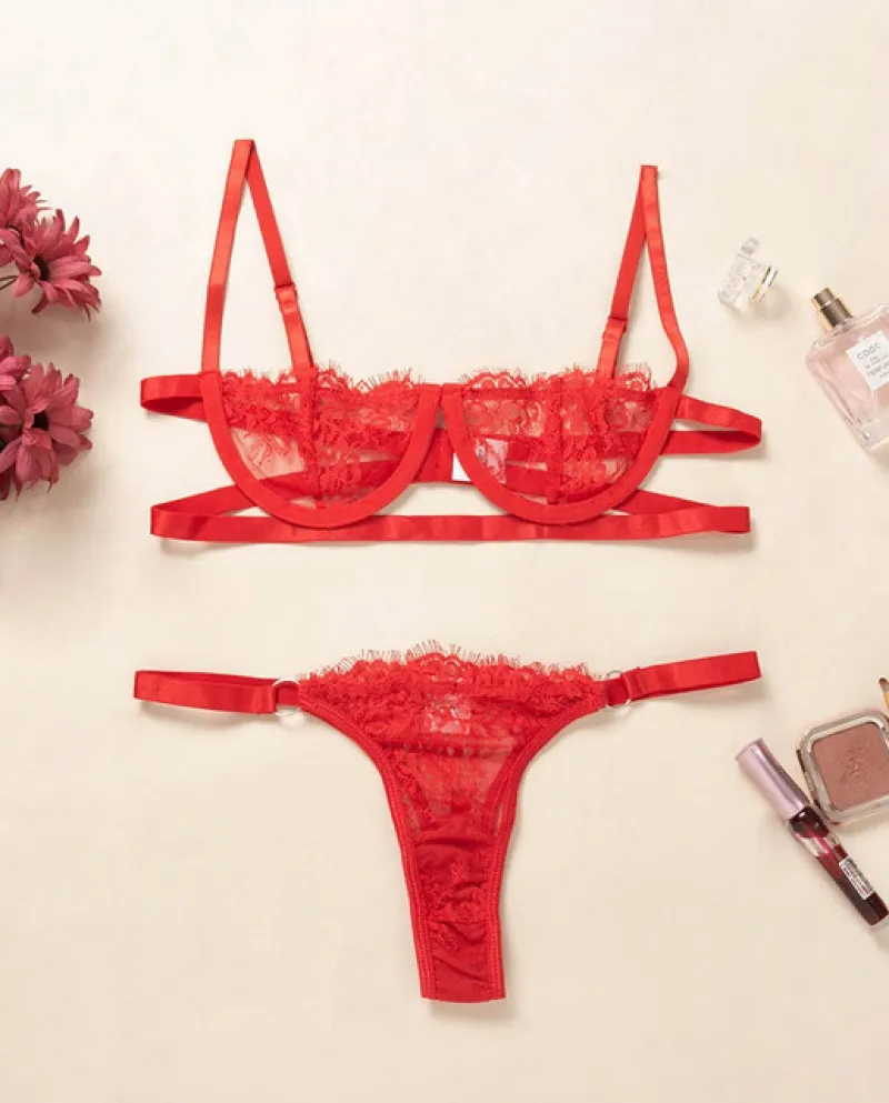 Yimunancy 2-piece floral lace bra set with 14 colors women's transparent underwire slip lingerie intimate set mo